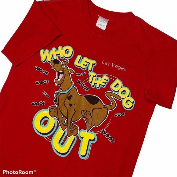 Vintage Scooby Doo T Shirt 90's 2000 Size Small Who Let The Dog Out Y2K Red Shag - Picture 1 of 7